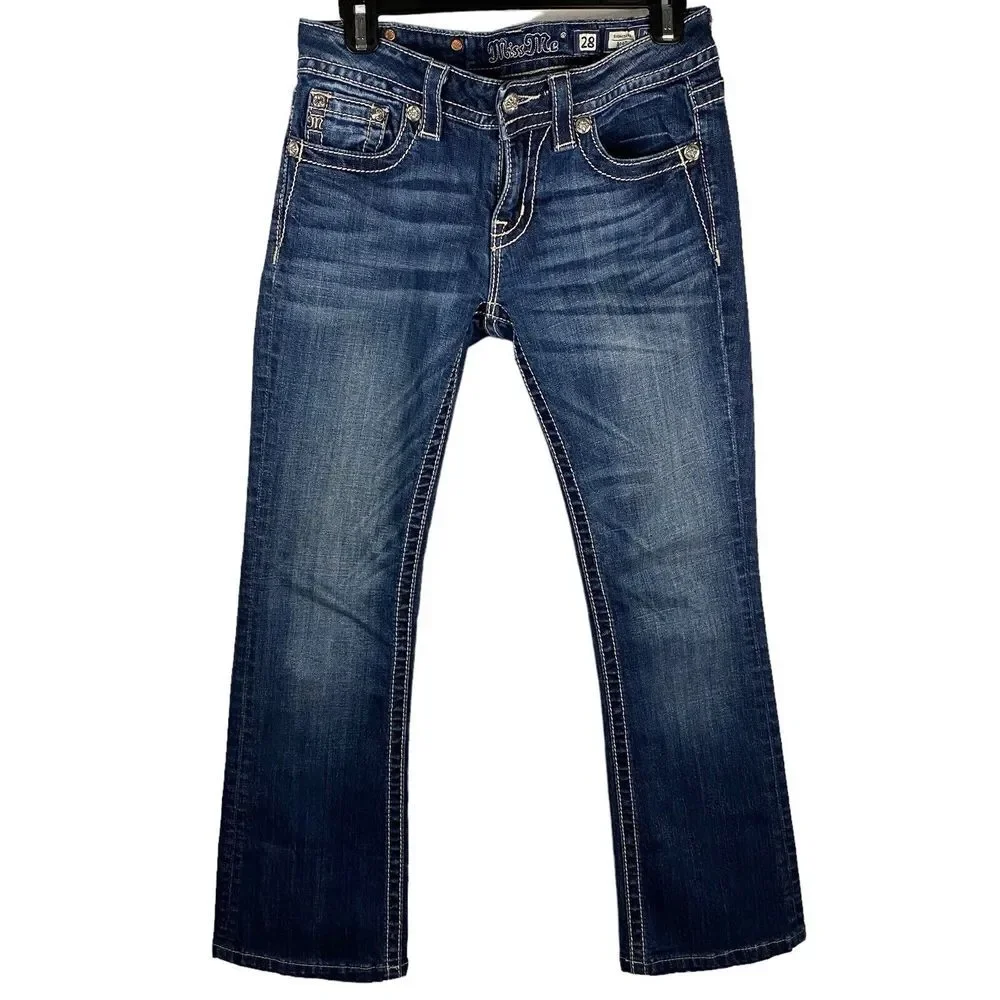 Miss Me Women's Blue Boot Cut Jeans with Gold Embroidery - Picture 3 of 13